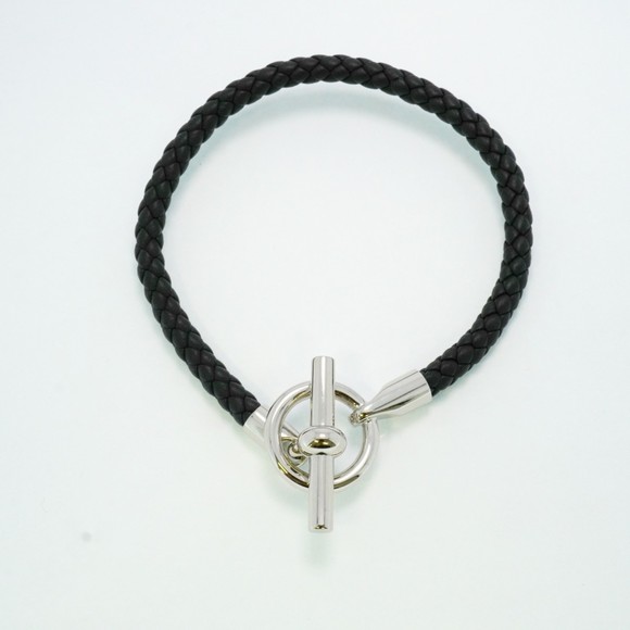 Hermes bracelet Grennan metal leather silver black men's